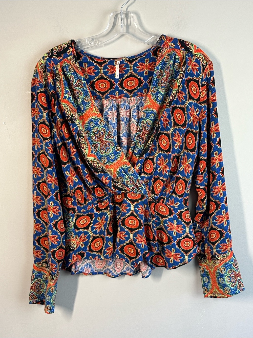 Free People Falling For You Blue And Ted Wrap Front Top. Size M Hippie Boho